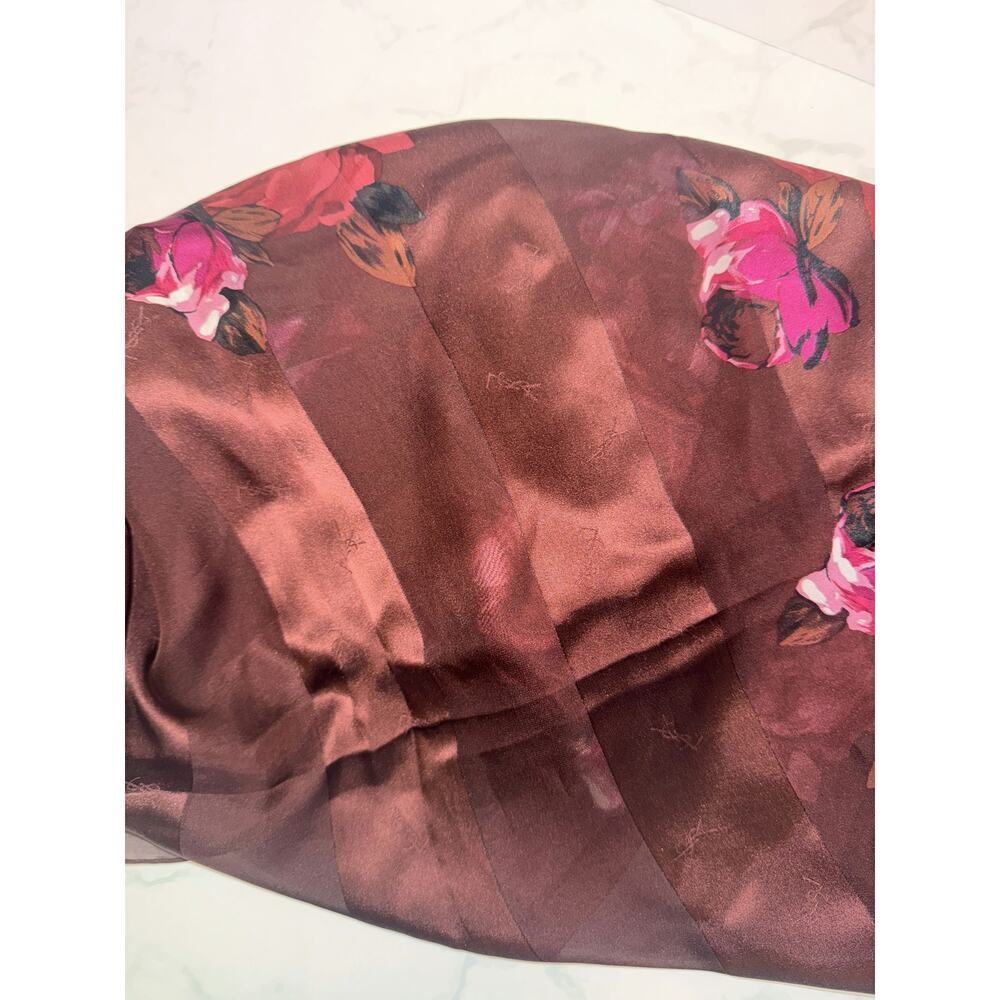 YSL Floral Silk Scarf in Rich Brown - Excellent Condition - Picture 2 of 3